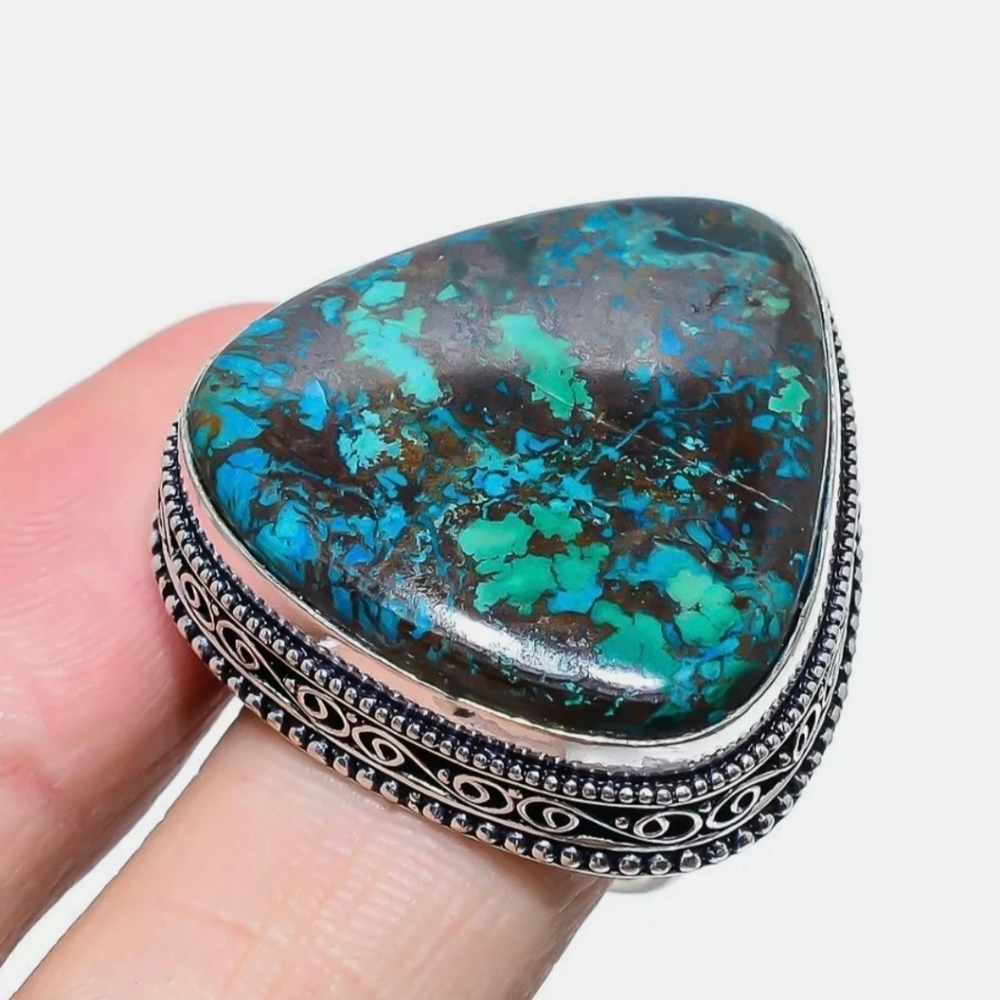 New Huge Azurite 925 Silver Statement Ring.